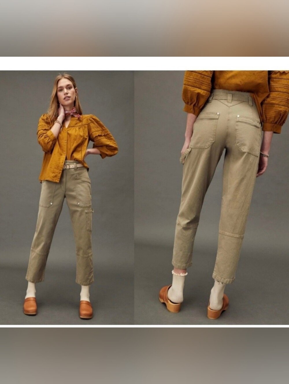 Anthropologie Maeve Olive Green Cargo Pants with Yellow Size Tag